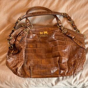 Coach Tan Crocodile Embossed Shoulder Bag